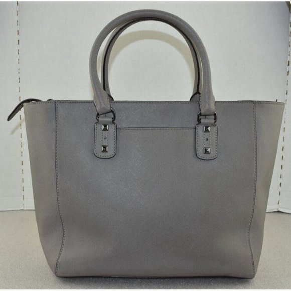 Michael Kors Womens Sandrine Studded Gray Saffiano Leather Satchel Handbag - Picture 7 of 16